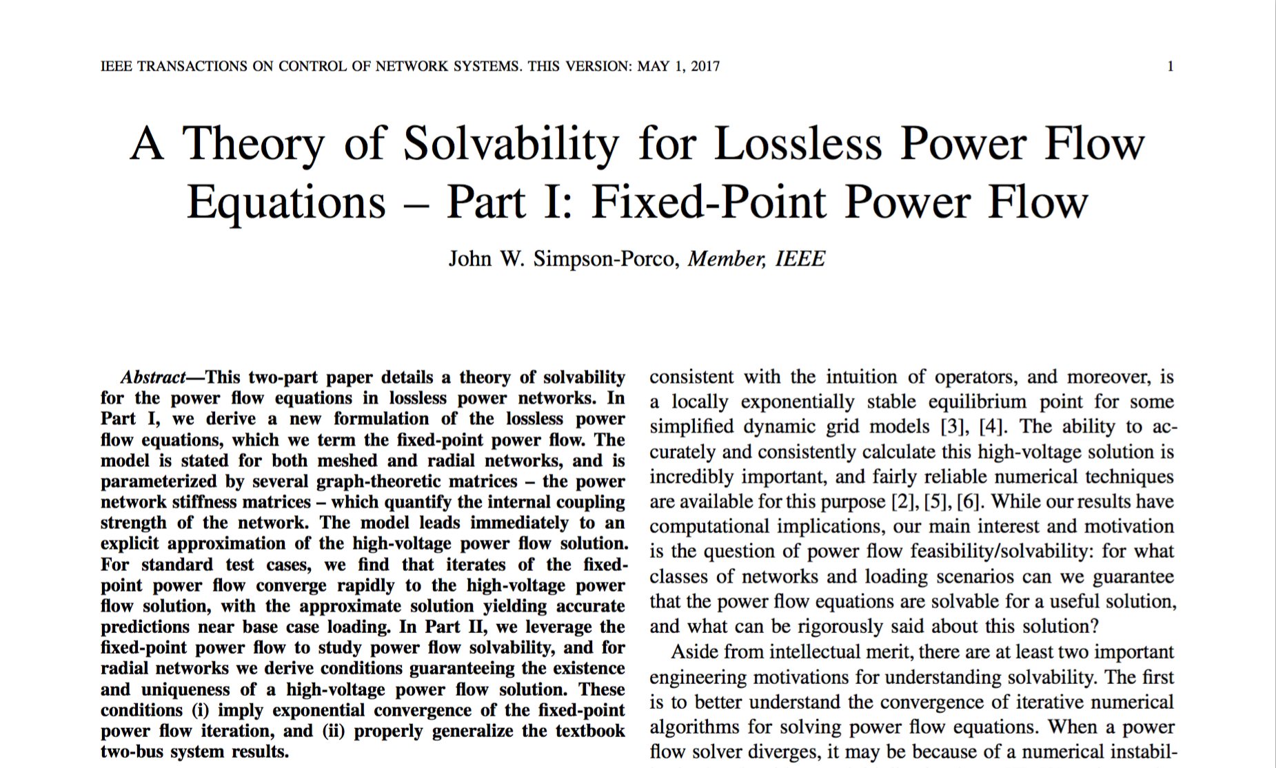 Fixed Point Power Flow Article