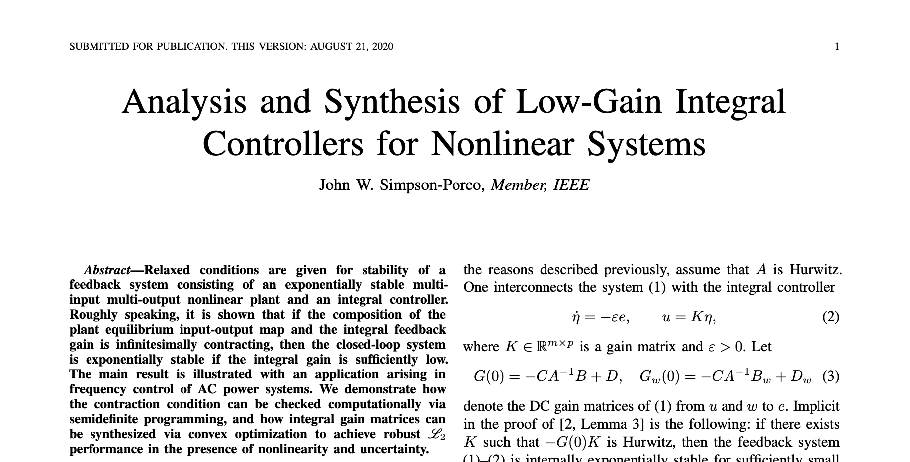 Integral Control Article